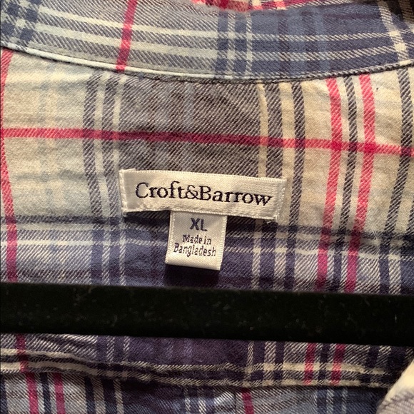 NWT Croft &Barrow Blue and Pink Plaid Button-Up Shirt (253) - Picture 2 of 5